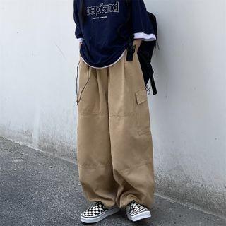 Plain Wide-leg Saruel Pants
