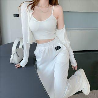 Long-sleeve Cardigan / Cropped Camisole Top / High-waist Wide-leg Pants