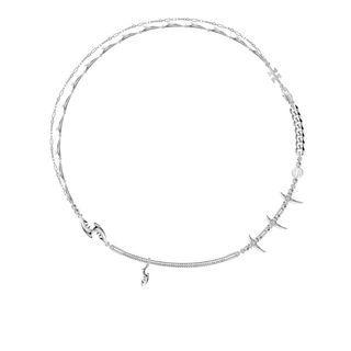 Layered Alloy Necklace 1 Pc - Silver - One Size