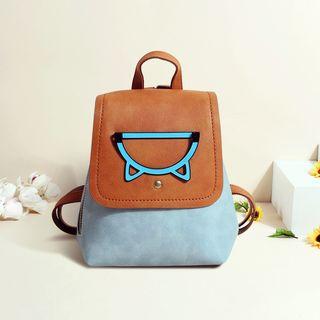Cat Accent Flap Faux Leather Backpack