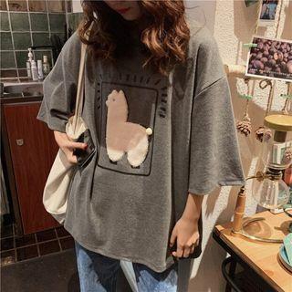 Sheep Applique Elbow-sleeve T-shirt