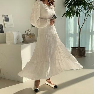 Crinkled Tiered Dress Ivory - One Size