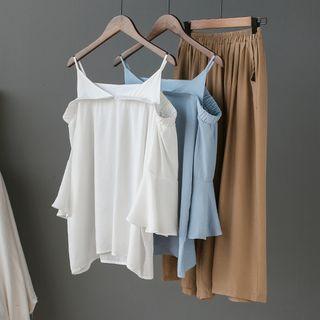 Off-shoulder 3/4-sleeve Ruffled Top
