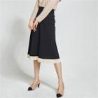 Elasticized-waist Contrast-hem Midi Flare Skirt