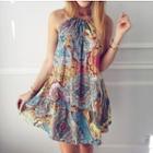 Floral Print A-line Halter Dress