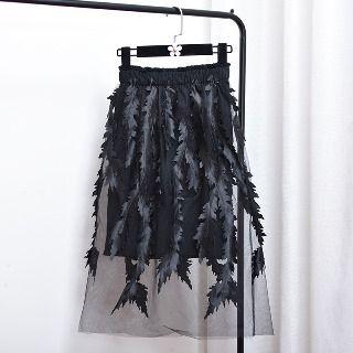 Applique Mesh Midi Skirt