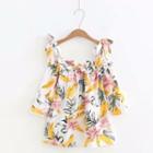 Elbow-sleeve Floral Print Cold Shoulder Top