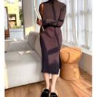 Long-sleeve Turtle Neck Midi Knit Dress
