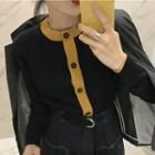 Long-sleeve Knit Cardigan Dark Blue - One Size