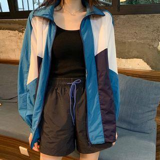 Color Block Windbreaker / Drawstring Shorts