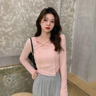 Long-sleeve Cross-strap T-shirt Pink - One Size