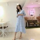 3/4-sleeve Embroidered Midi Shirtdress