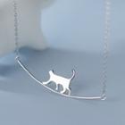 925 Sterling Silver Bar & Cat Pendant Necklace Silver - One Size