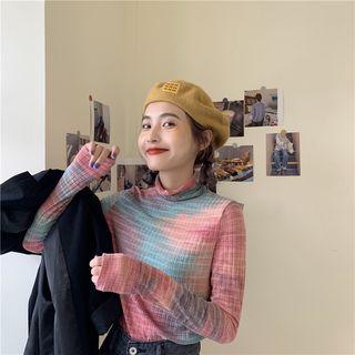 Tie-dyed Mock-turtleneck Long-sleeve Top As Shown In Figure - One Size