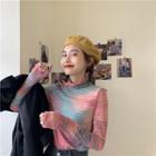 Tie-dyed Mock-turtleneck Long-sleeve Top As Shown In Figure - One Size