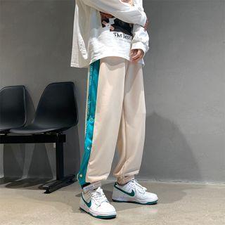 Two-tone Side-button Wide Leg Pants