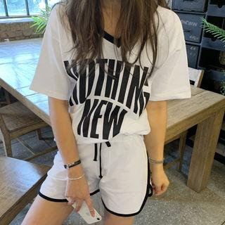 Lettered T-shirt & Sweatshorts Set White - One Size