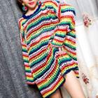 Rainbow Oversized Perforated Sweater Long - Stripes - Multicolor - One Size