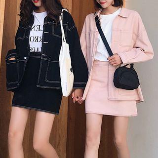 Denim Utility Jacket / Mini Denim A-line Skirt