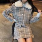 Plaid Furry Blazer / Plaid Skirt