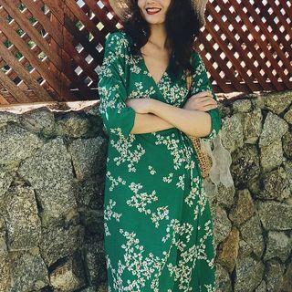 Elbow-sleeve Floral Print Chiffon Sundress