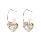 Faux Pearl Alloy Heart Dangle Earring 925 Sterling Silver - Stud Earrings - 1 Pair - As Shown In Figure - One Size