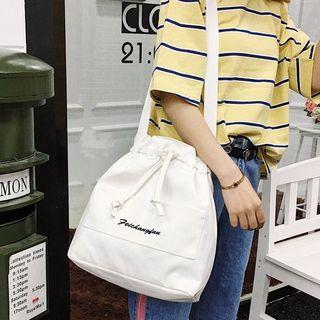 Letter Embroidered Canvas Bucket Bag