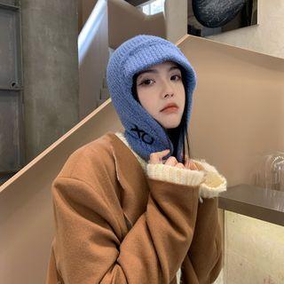Lettering Embroidered Knit Trapper Hat