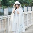 Crane Embroidered Hooded Long Cape