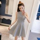 Sleeveless Striped Cutout A-line Dress