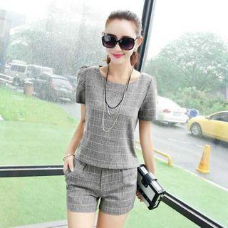 Short-sleeve Plaid Blouse / Shorts / Pants / Set