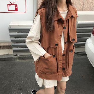 Buttoned Vest / Long-sleeve Long T-shirt