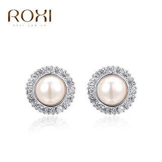 Rhinestone Faux Pearl Earring 1 Pair - Silver - One Size