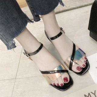 Holographic Strap Paneled Block Heel Sandals