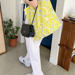 Flower Print Cotton Shopper Bag Yellow - One Size