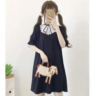 Lace Panel Elbow-sleeve Shift Dress