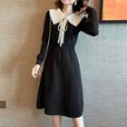 Lace Trim Collared A-line Knit Dress