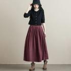 Plain Midi A-line Skirt Dark Red - One Size