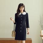 Crochet-collar Button-front Dress