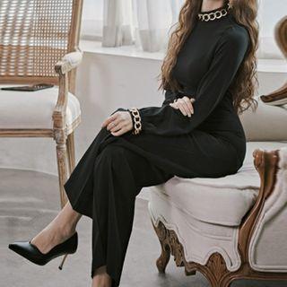 Long-sleeve Chain Wide-leg Jumpsuit