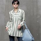 Notched-neck Patch-pocket Striped Shirt