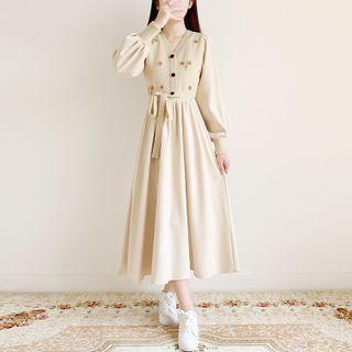Floral Accent Knit Panel A-line Dress