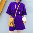 Set: Short-sleeve Hooded Top + Shorts