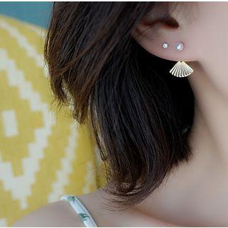 925 Sterling Silver Faux Pearl Fan Dangle Earring