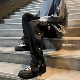 Embroidered Snap Button Cargo Pants