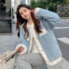 Fluffy Faux Pearl Button Jacket