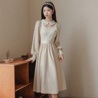 Knit Panel Mock Two-piece Dress Almond - One Size