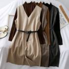 Set: Turtleneck T-shirt + Sleeveless Dress With Belt