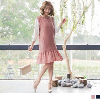 Contrast Sleeve Panel Mermaid A-line Dress