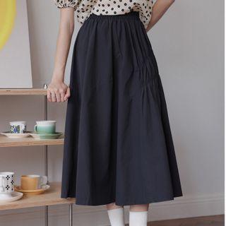 High-waist Shirred Midi A-line Skirt